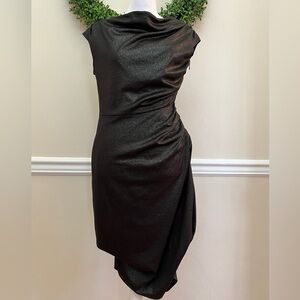 Queen Collection Black Metallic Dress with Side Zipper and Ruching. Size Small